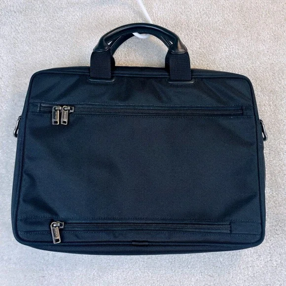 Tumi Alpha Ballistic Nylon Laptop Briefcase Black Leather Handles Monogram