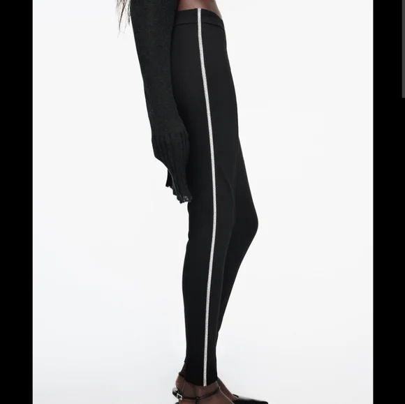ZARA HIGH RISE LEGGING‎ RHINESTONE SIDE STRIPE SIZE MEDIUM