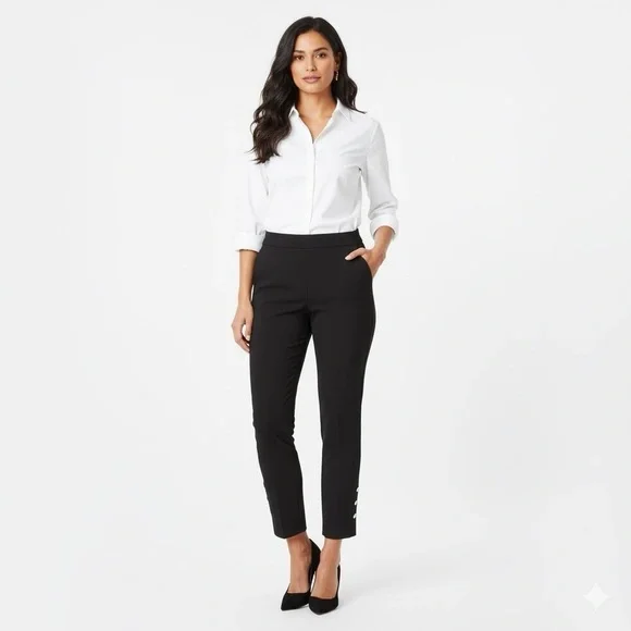 Jessica Riley Black High Waist Slim Cropped Pants Large