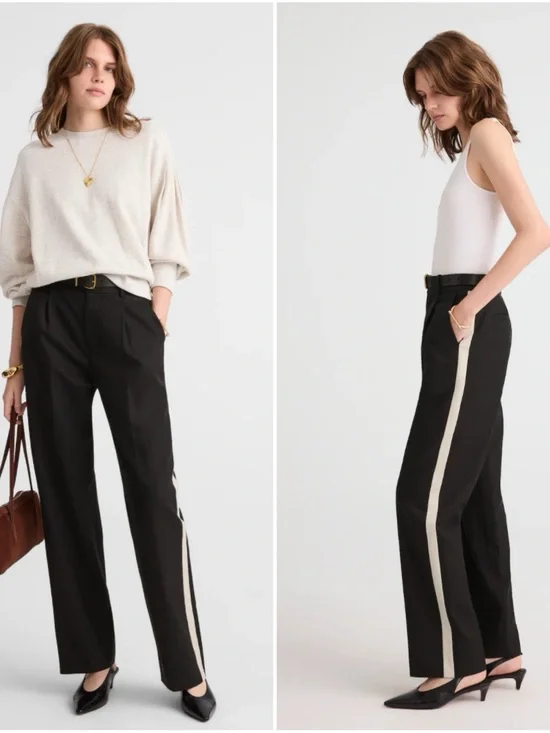 Madewell The Signature Trouser Pant Black White Stripe 10 NWT Sporty Office Work