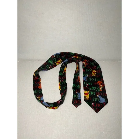 Disney Winnie the Pooh Christmas Tie Mens Black Ho Ho Ho Holiday Necktie Tigger