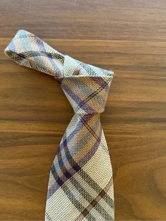 Men's Plaid Wool Tie in Beige and Brown