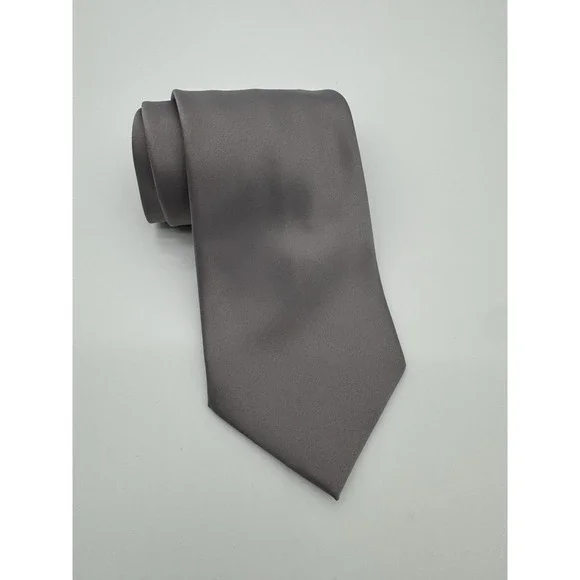 Geoffrey Beene Solid Gray Tie Classic Polyester Necktie Formal Business
