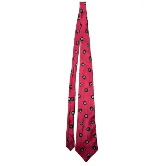 Yves Saint Laurent Vintage 100% Silk Red Christmas Tie w/Green Wreath Designs