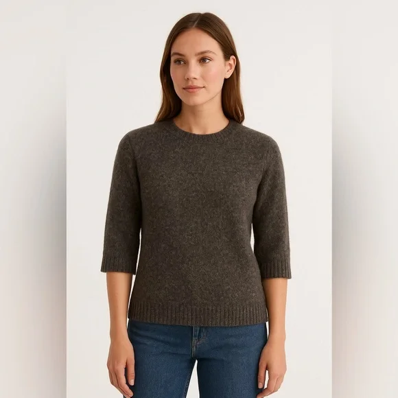 J. Crew Alpaca Wool Sweater Gray Small Crew Pullover Lightweight 3/4 sleeves