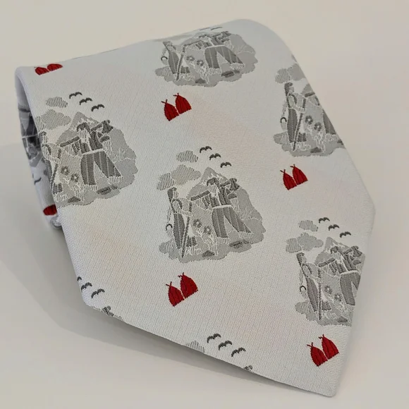 RARE Vintage Hardy Amies Tie Mens Gray Red Wheat Farming Pattern Silk Old Money