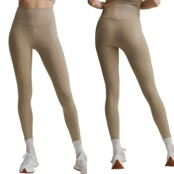 Varley Lets Move Leggings Womens Small Tan High Rise Pocket 25 Inseam