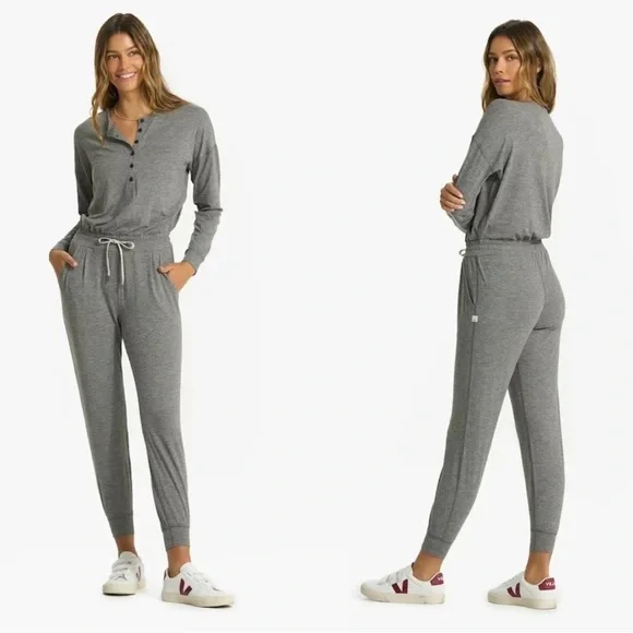 Vuori Lux Henley Long Sleeve Lounge Jogger Jumpsuit Heather Grey Size XL