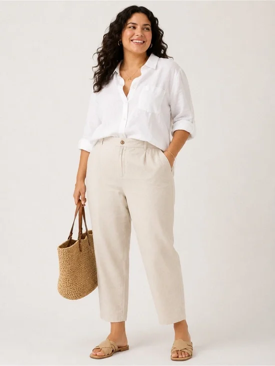 A New Day Linen Blend Tapered Pants Women’s Size 18 Beige Pull On Career Casual