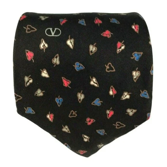 Valentino 834 Black Silk Tie Leaves Fall Theme Slim Classic 3