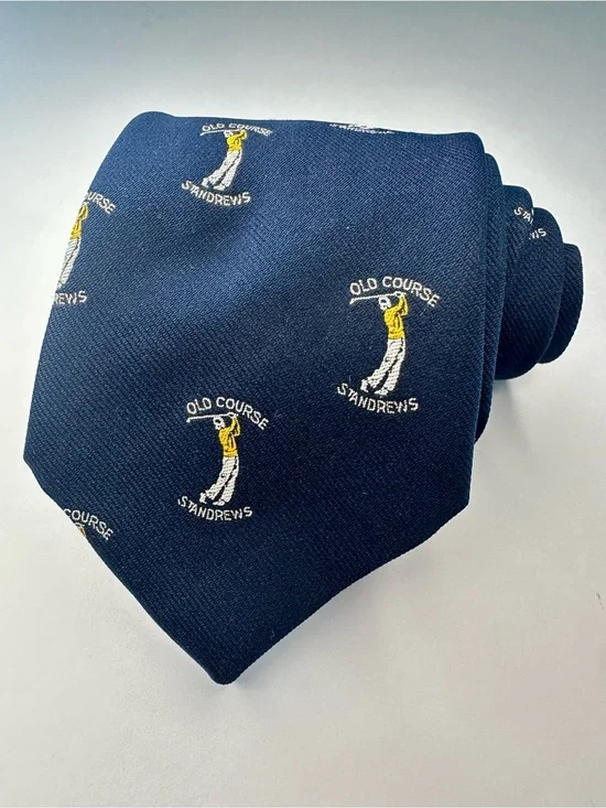 Vintage ST. ANDREW’S OLD COURSE Classic Navy Tie Yellow Embroidered Golfer