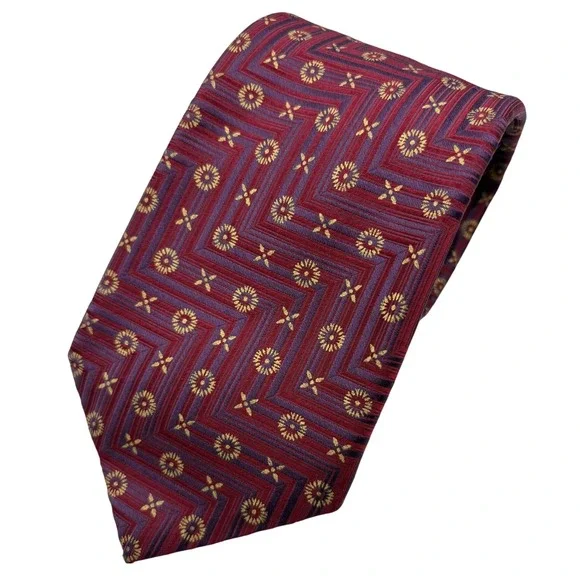 $250 Canali Men's Neck‎ Tie Silk Red Purple Geometric Pattern Italy 3.75