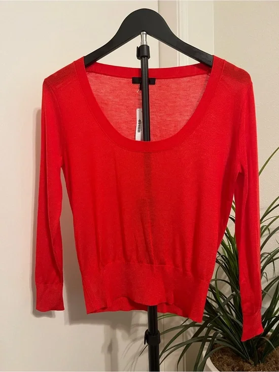 J. Crew Red Scoop Neck Knit Top