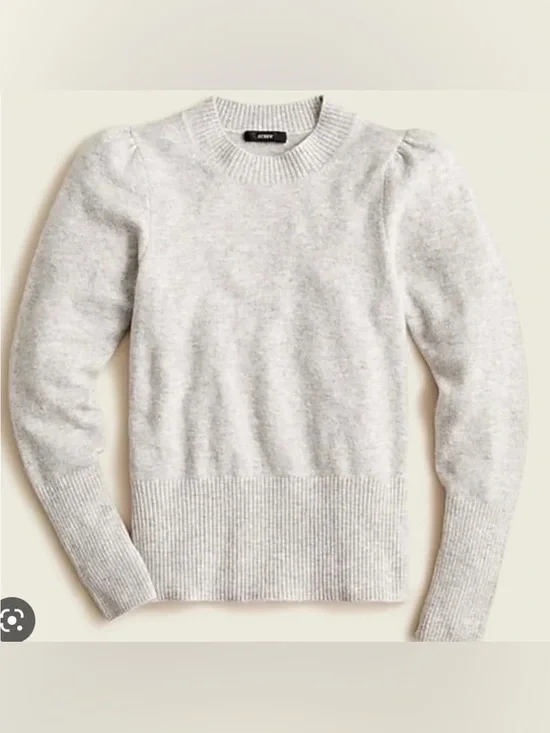 J.Crew Puff Sleeve Crewneck Sweater Supersoft Yarn Gray Merino Alpaca Size M