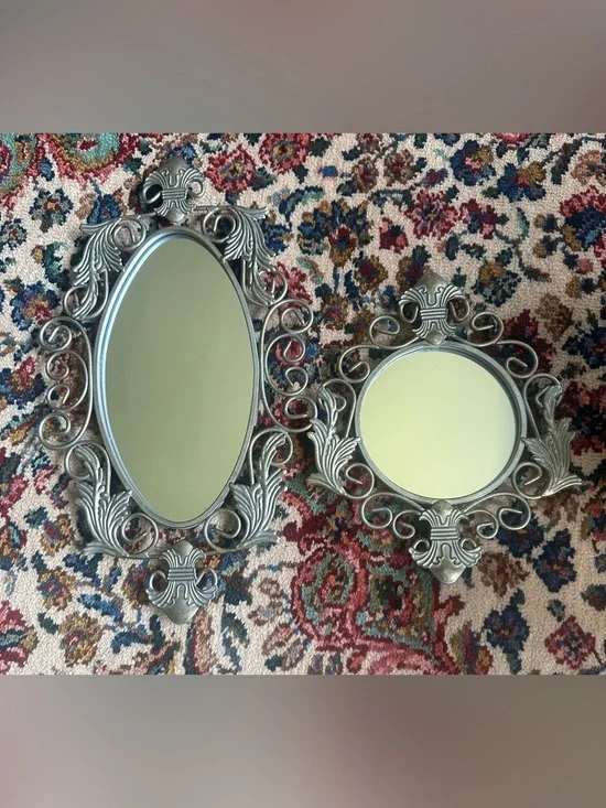 Vintage set of two Homeco silver ornate mirrors