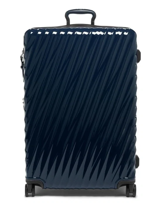 Tumi Large Expandable Checked Glossy Navy Hard-Shell Spinner Luggage suitcase