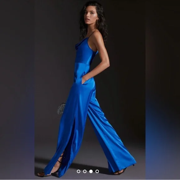 Hutch Anthropologie Satin Blue Cowl Neck Jumpsuit 8