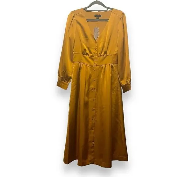 J. Crew Button Front Midi Dress Warm Caramel