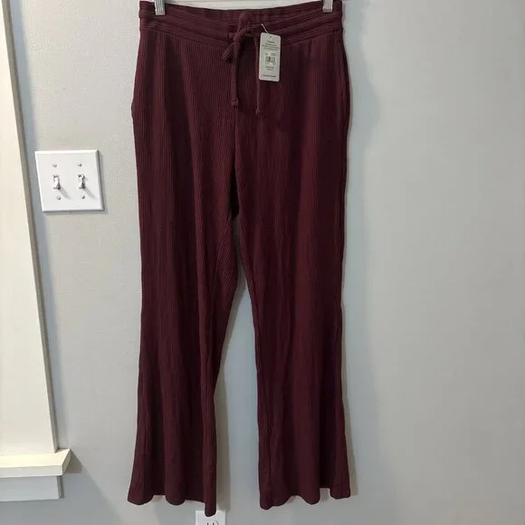Tommy John Women’s Brushed Rib Wide Leg Lounge Pants Soft Port Royale Maroon SM