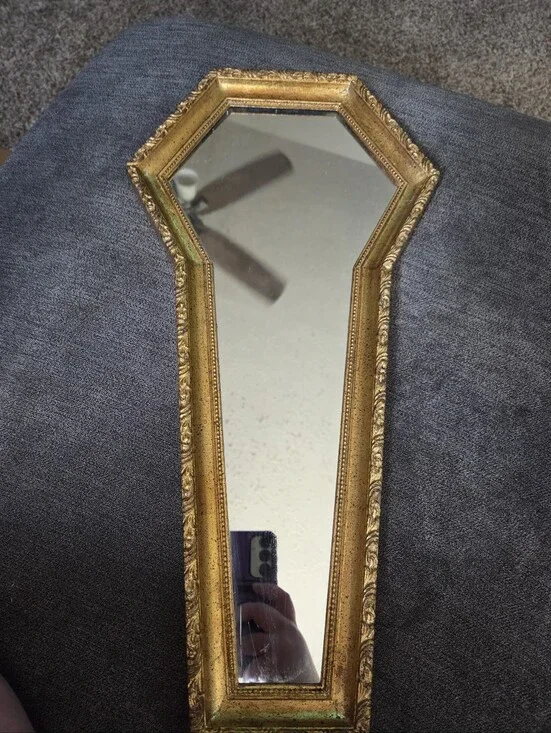 Vintage Geometric Keyhole Mirror EA Riba Co Inc Ornate Gold Decorative Mirror