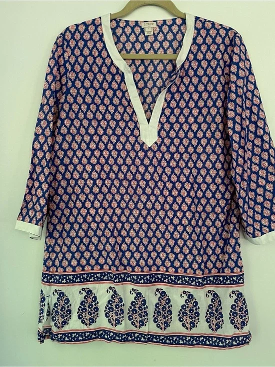 J. Crew Blue Tunic Red Medallion Paisley Print Large