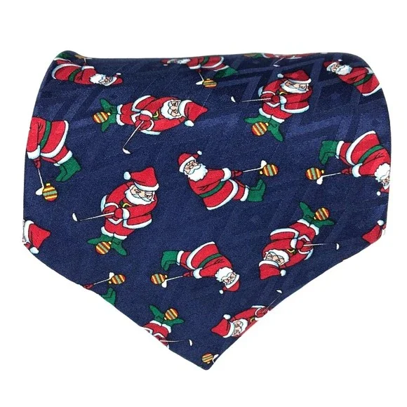 Cape Cod Neckwear Santa Claus Playing Golf CHRISTMAS🎄Tie Holiday Blue Necktie