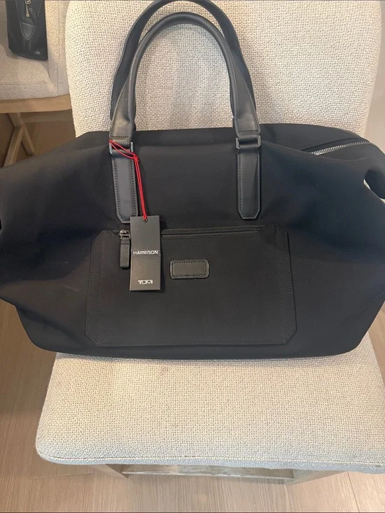 NWT Tumi Black Harrison Duffel with Leather Trim