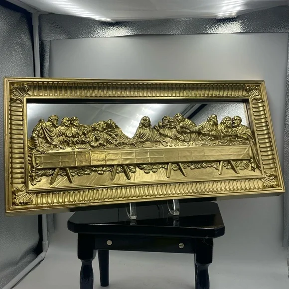 Homco: VTG “The Last Supper” 3D Religious Wall Art Decor w/ Gold Mirrored Frame