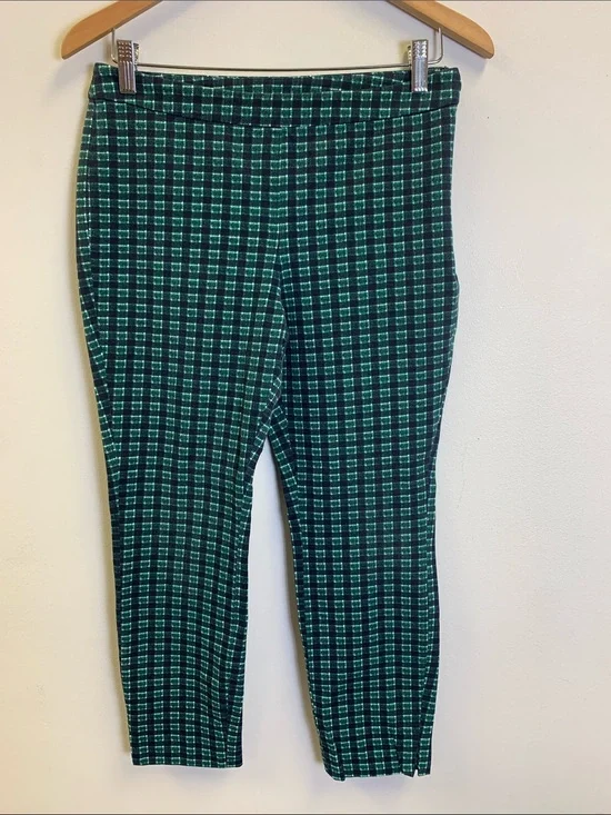 1901 Green Plaid Straight-Leg Knit Pants