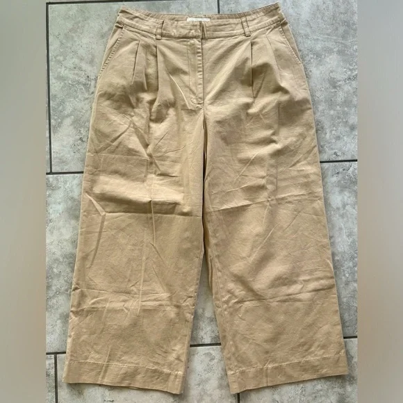 NWT Lucky Brand Pleated Wide Leg Crop Pants in Tan - size 12