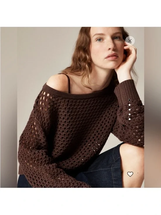 J. Crew Pointelle Boatneck Sweater Brown Size‎ Medium