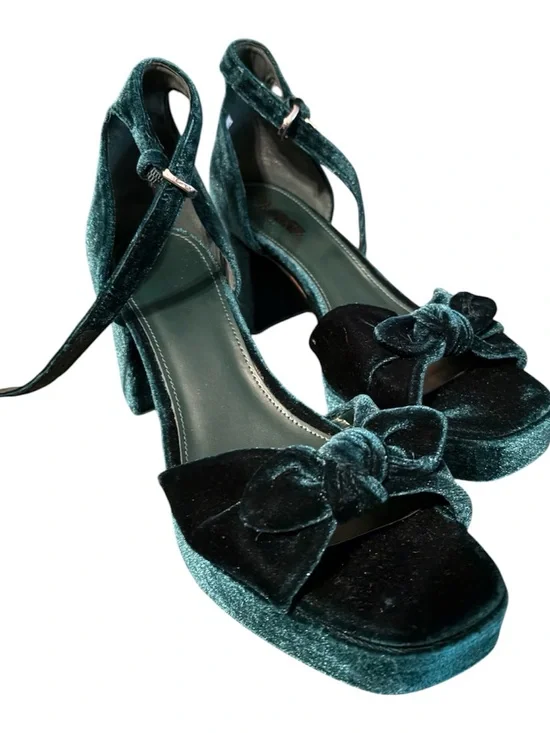 J. Crew Teal Velvet Bow Platform Heels