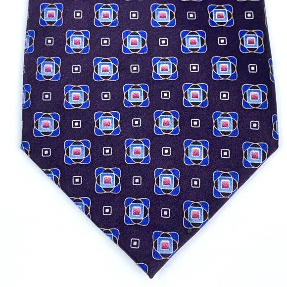 Jos A Bank Tie 100% Silk Purple Blue Pink Geometric Office Business Mens Necktie