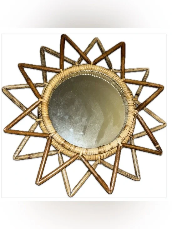 Natural Rattan Sunburst Wall Mirrors - Set of 2