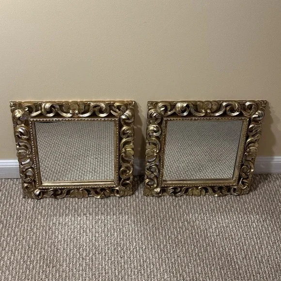 2 Vintage Hollywood Regency Style Gold Mirrors Set of 2 Elegant Wall Decor