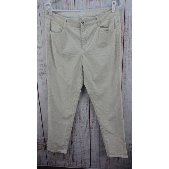 J Jill Pants Womens 12 PETITE Beige Corduroy Slim Flat Chino Stretch Preppy