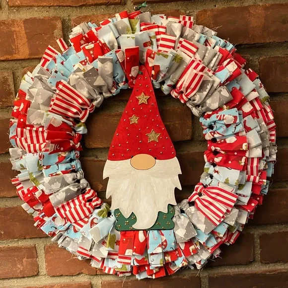 Christmas Gnome Rag Wreath