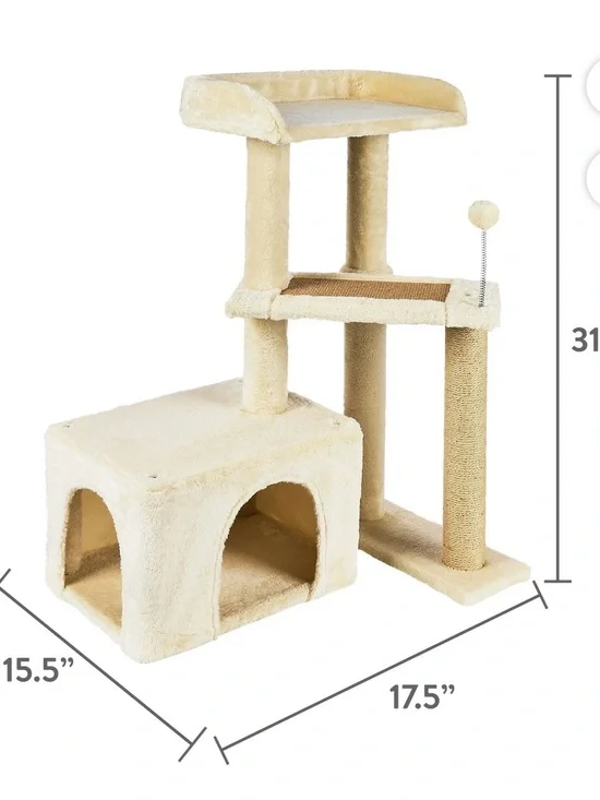 Plush Cream Cat Tree with Condo & Scratching Post