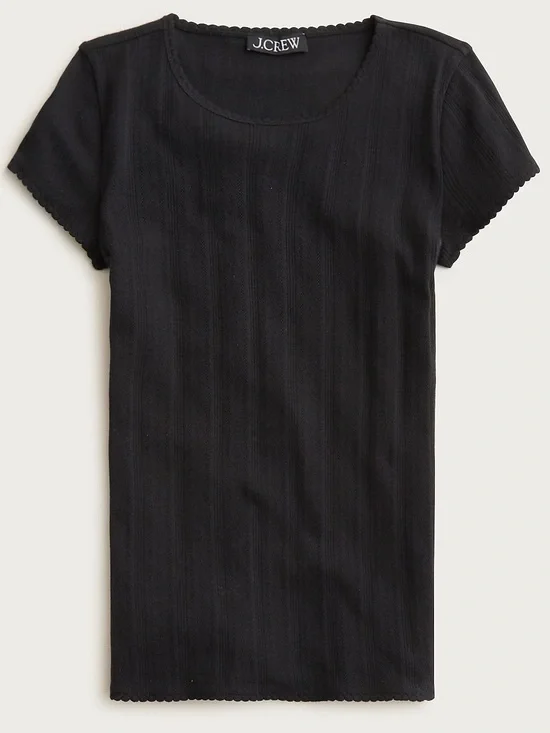 NWT J. CREW Women's Pointelle short-sleeve T-shirt black size small 100% cotton