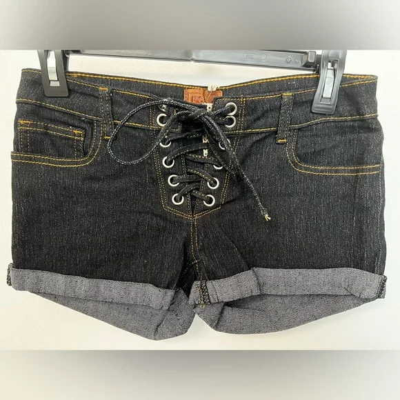 POL Black Denim Lace-Up Shorts Y2K style