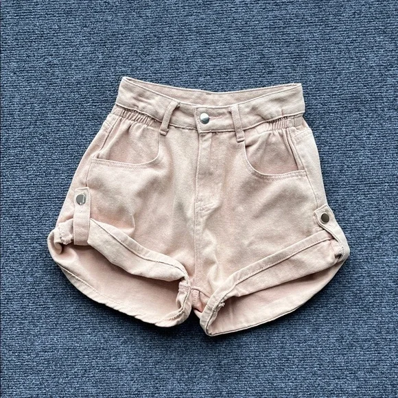 High-Waist Pink Women’s Rolled Cuff Shorts