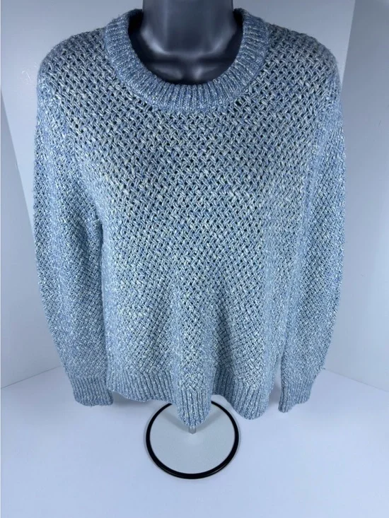 J.Crew Medium Blue Marled Textured Knit Sweater Crew Neck Cozy Cotton Blend Top