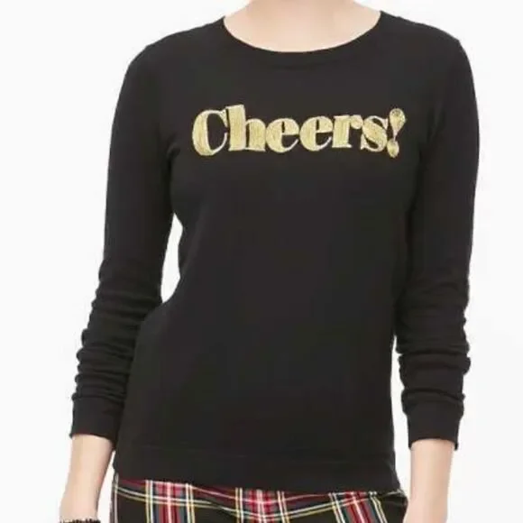J. Crew Cheers Embroidered Teddie Sweater Black Sz XXS