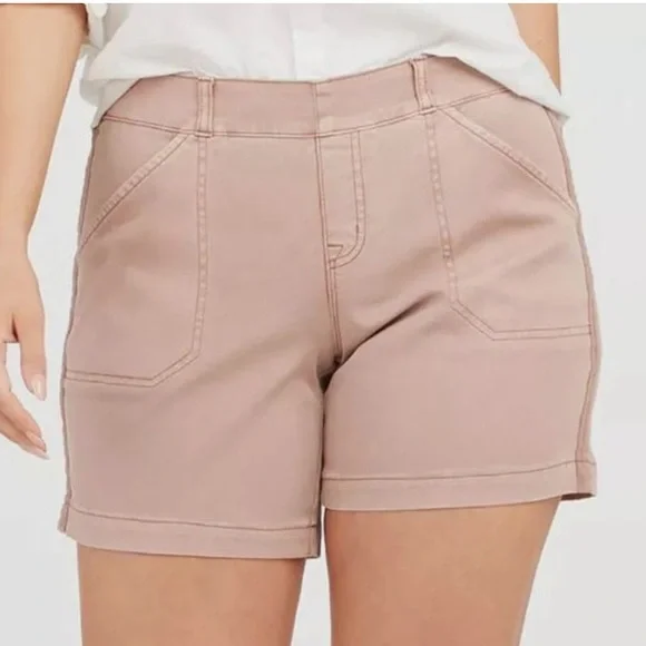 Set if 2 SPANX Twill Mauve and Brown Stretch Shorts Medium