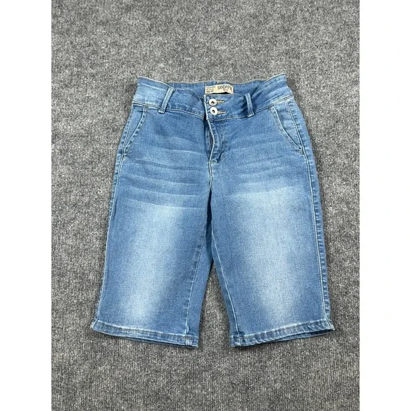Sandpiper Bermuda Shorts Womens 4 P Blue Cotton Stretch Low Rise Whiskered Denim