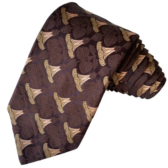 Ted Baker London 100% Silk Tie Made in USA Jacquard Silk Brown Gold 58 x 3 1/2