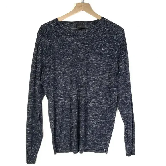 J.Crew Marled Linen Blend Sweater Women's M‎ Navy Blue Crew Neck Top Lightweight