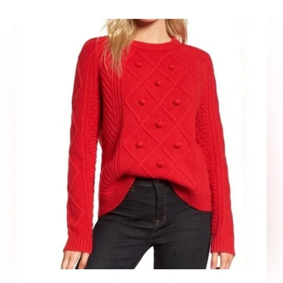 J. Crew Hawthorne Cable Pom-Pom Sweater L