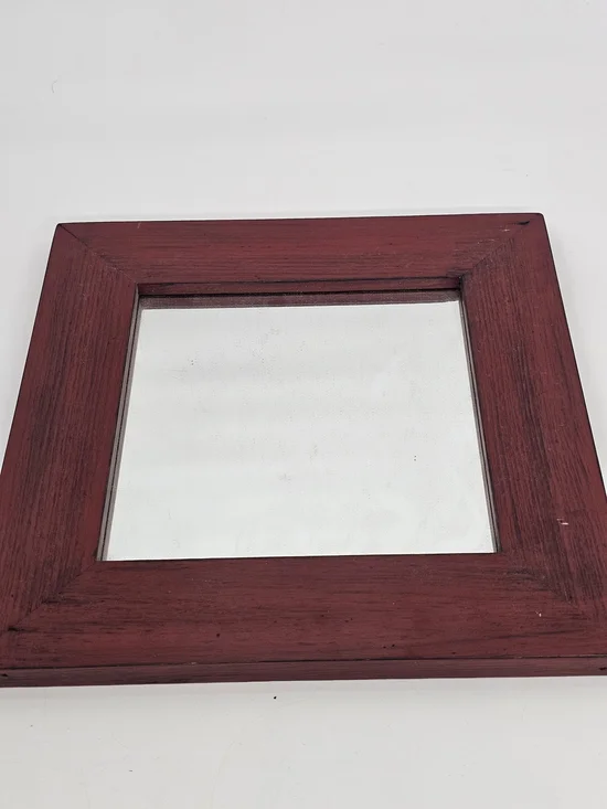 Nice Quality Square Wooden Wall Mirror in Deep Red