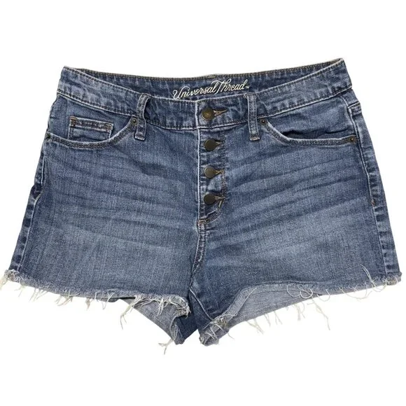 Universal Thread High Rise Shortie Shorts Womens 4 Blue Denim Button Fly Cutoffs